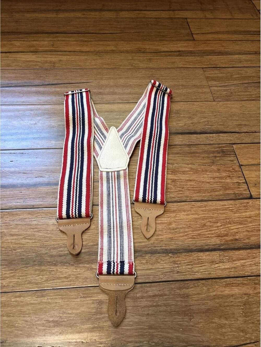 Vintage Levi's Red White Blue Striped Suspenders with Leather Ends - Picture 3 of 3